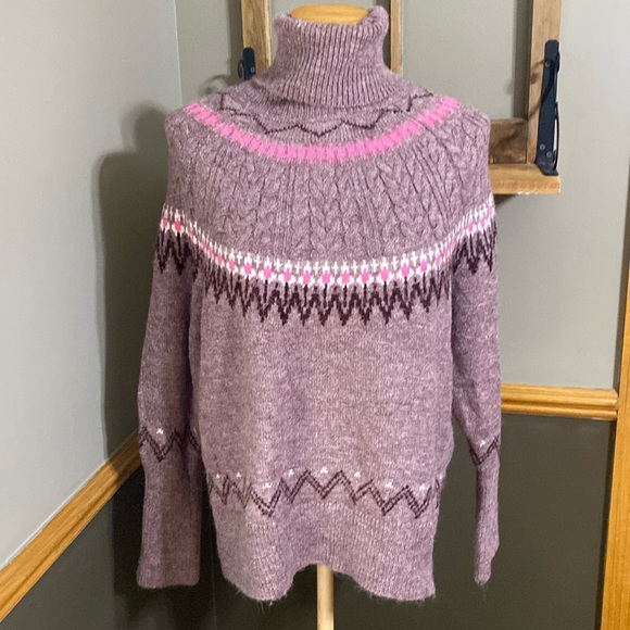 A New Day mauve Fair Isle Rib Knitted Turtleneck Pullover Sweater size medium - Picture 1 of 9